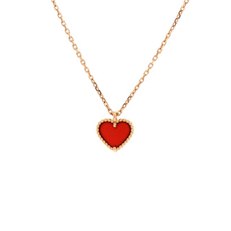 Van Cleef & Arpels Sweet Alhambra Heart Pendant Necklace 18K Rose Gold and Carnelian