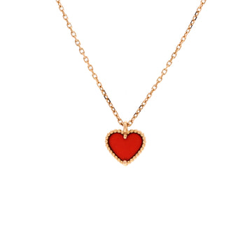 Van Cleef & Arpels Sweet Alhambra Heart Pendant Necklace 18K Rose Gold and Carnelian