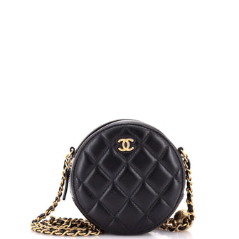 Chanel Pearl Crush Round Clutch with Chain Quilted Lambskin