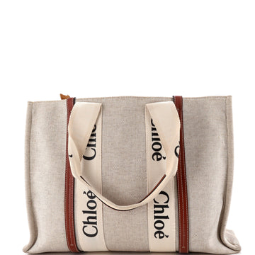 Chloe Woody Tote Canvas with Leather Large