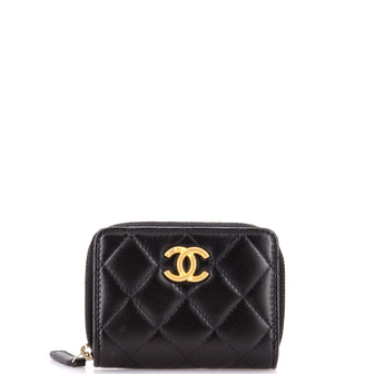Chanel CC Zip Around Wallet Quilted Lambskin Compact
