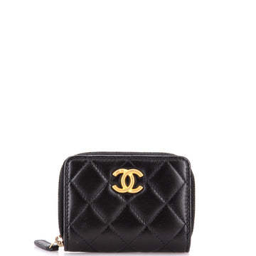 Chanel CC Zip Around Wallet Quilted Lambskin Compact