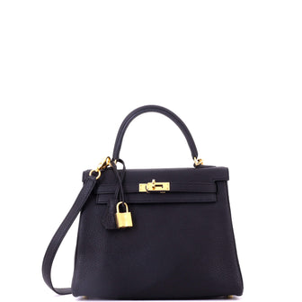 Hermes Kelly Handbag Black Togo with Gold Hardware 25