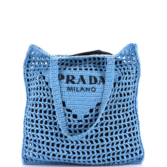 Prada Triangle Logo Open Tote Raffia
