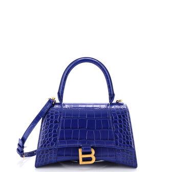 Balenciaga Hourglass Top Handle Bag Crocodile Embossed Leather Small