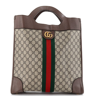 Gucci Ophidia Cut Out Handle Bag GG Coated Canvas with Leather Large