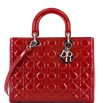 Christian Dior Lady Dior Bag Cannage Quilt Patent Large