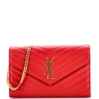 Saint Laurent Classic Monogram Wallet on Chain Matelasse Chevron Leather Small