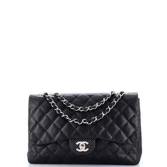 Chanel Classic Single Flap Bag Quilted Perforated Leather Jumbo
