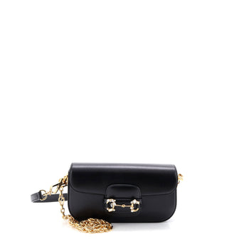 Gucci Horsebit 1955 Shoulder Bag Leather with Crystal Detail East West