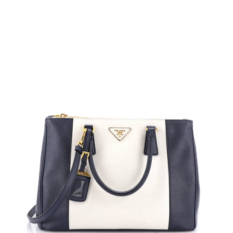 Prada Bicolor Double Zip Lux Tote Saffiano Leather Medium