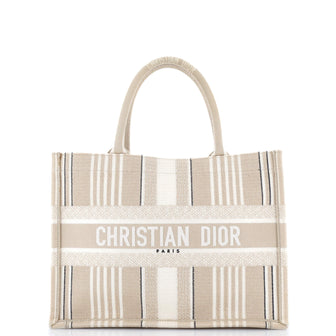 Christian Dior Book Tote Bayadere Stripe Embroidered Canvas Medium