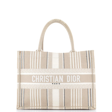 Christian Dior Book Tote Bayadere Stripe Embroidered Canvas Medium