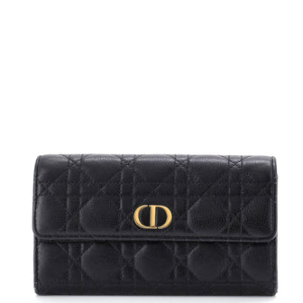Christian Dior Caro Flap Wallet Cannage Quilt Calfskin Long