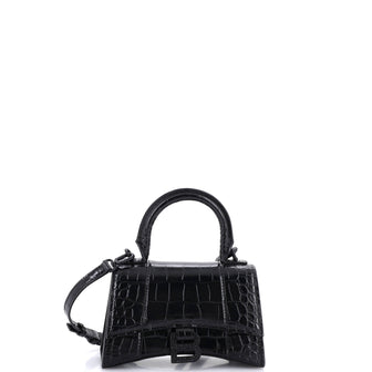 Balenciaga Hourglass Top Handle Bag Crocodile Embossed Leather XS