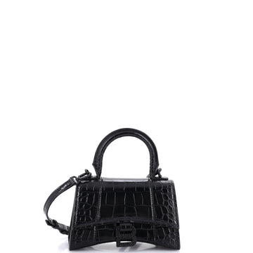 Balenciaga Hourglass Top Handle Bag Crocodile Embossed Leather XS