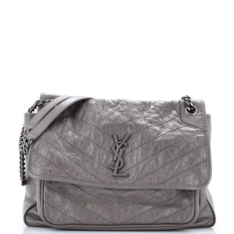 Saint Laurent Niki Chain Flap Bag Matelasse Chevron Leather Large