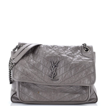 Saint Laurent Niki Chain Flap Bag Matelasse Chevron Leather Large