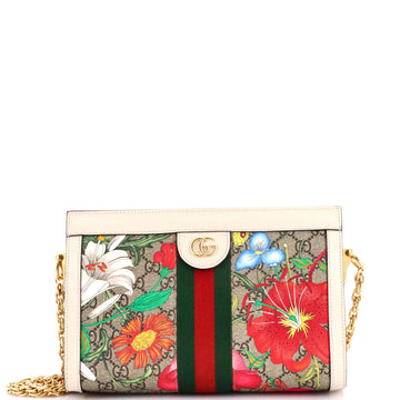 Gucci Ophidia Chain Shoulder Bag Flora GG Coated Canvas Small