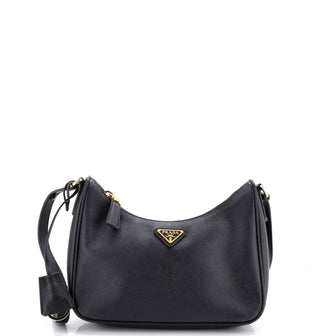 Prada Adjustable Handle Zip Hobo Saffiano Leather Mini