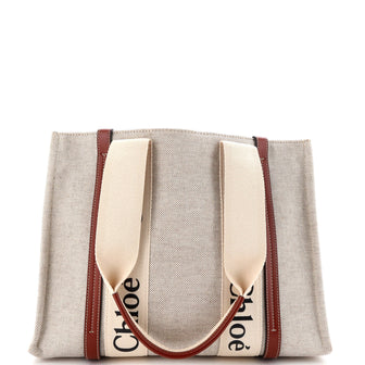 Chloe Woody Tote Canvas with Leather Medium