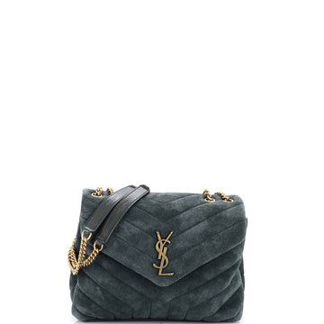 Saint Laurent Loulou Shoulder Bag Matelasse Chevron Suede Small