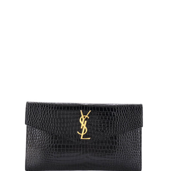 Saint Laurent Uptown Pouch Crocodile Embossed Leather