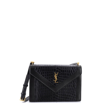 Saint Laurent Gaby Envelope Satchel Crocodile Embossed Leather