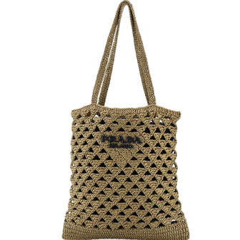 Prada Triangle Logo Tote Raffia Crochet Small