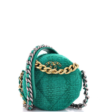 Chanel 19 Round Clutch with Chain and Coin Purse Quilted Tweed and Lambskin