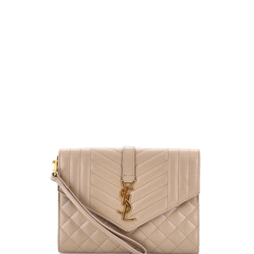 Saint Laurent Classic Monogram Envelope Wristlet Clutch Mixed Matelasse Leather