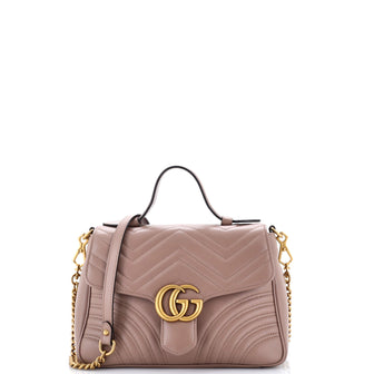 Gucci GG Marmont Top Handle Flap Bag Matelasse Leather Small