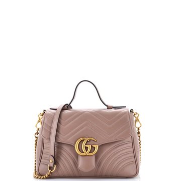 Gucci GG Marmont Top Handle Flap Bag Matelasse Leather Small