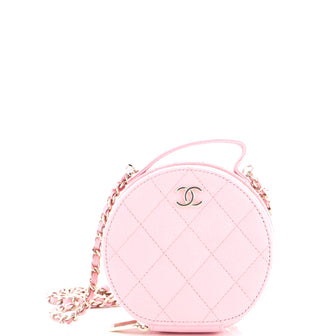 Chanel Handle with Care Round Vanity Case with Chain Quilted Caviar Small