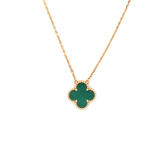 Van Cleef & Arpels Vintage Alhambra Pendant Necklace 18K Yellow Gold and Malachite