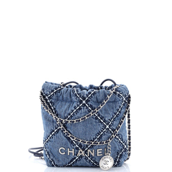 Chanel 22 Chain Hobo Quilted Stitched Denim Mini