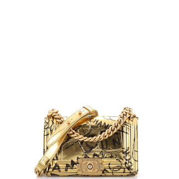 Chanel Boy Flap Bag Graffiti Crocodile Embossed Calfskin Small