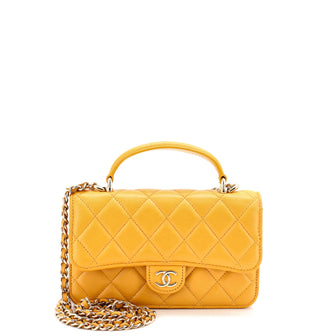 Chanel Classic Top Handle Flap Phone Holder with Chain Quilted Lambskin