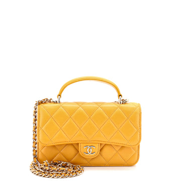 Chanel Classic Top Handle Flap Phone Holder with Chain Quilted Lambskin