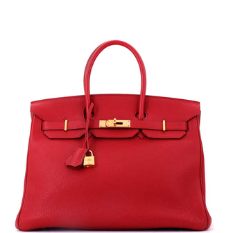 Hermes Birkin Handbag Red Togo with Gold Hardware 35