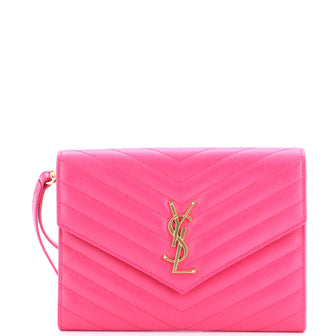 Saint Laurent Classic Monogram Envelope Wristlet Clutch Matelasse Chevron Leather