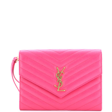 Saint Laurent Classic Monogram Envelope Wristlet Clutch Matelasse Chevron Leather