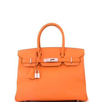 Hermes Birkin Handbag Orange Epsom with Palladium Hardware 30