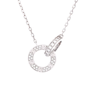 Cartier Love Interlocking Pave Necklace 18K White Gold and Diamonds