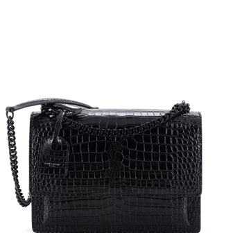 Saint Laurent Sunset Crossbody Bag Crocodile Embossed Leather Medium