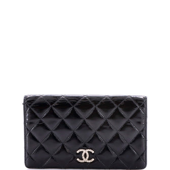 Chanel L-Yen Wallet Quilted Striated Metallic Patent