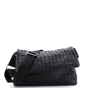 Bottega Veneta Classic Fold Over Messenger Bag Intrecciato Leather Large