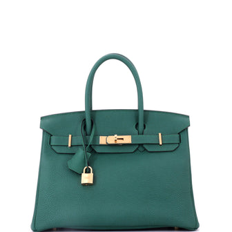 Hermes Birkin Handbag Green Togo with Gold Hardware 30