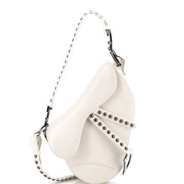 Christian Dior Saddle Handbag with Strap Studded Leather Medium