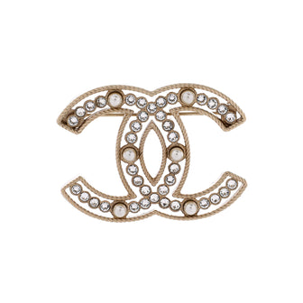 Chanel CC Brooch Metal with Crystals and Faux Pearls